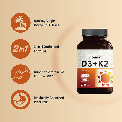 Solace Vitamin D3+K2 supplement facts label