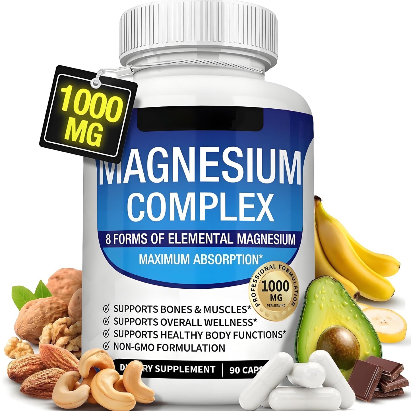 Solace Magnesium Complex Capsules bottle, 8 elemental forms for sleep and muscle recovery