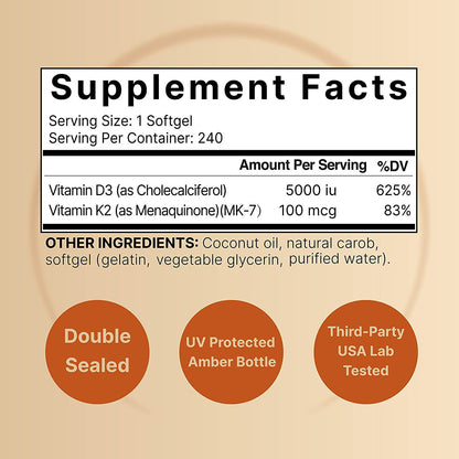 Solace Vitamin D3+K2 softgels close-up