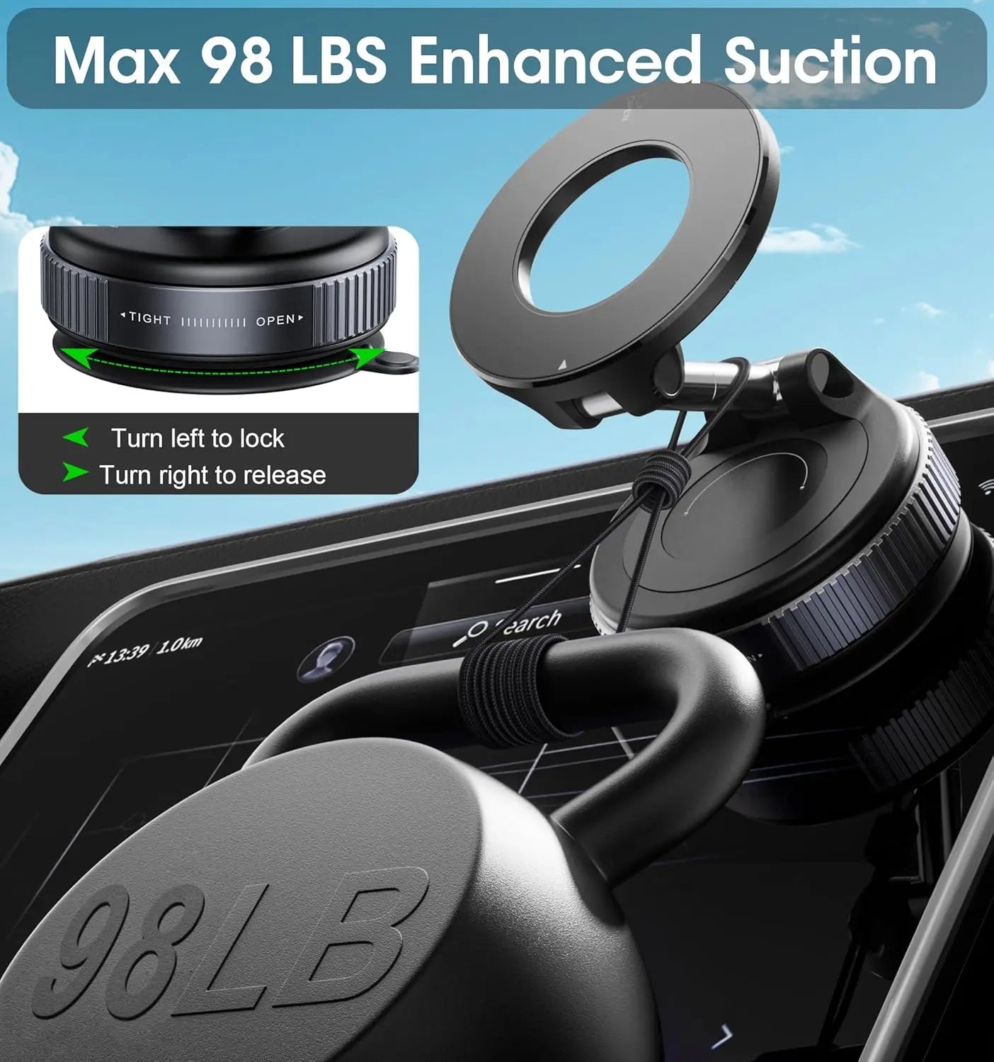 Driver using Vantik OrbitMount for hands-free phone navigation